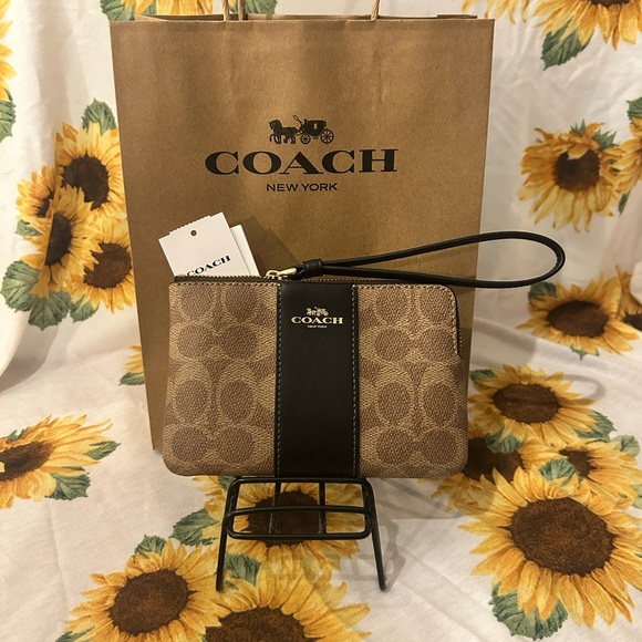 Coach Tan and Black Signature Wristlet - Picture 1 of 1